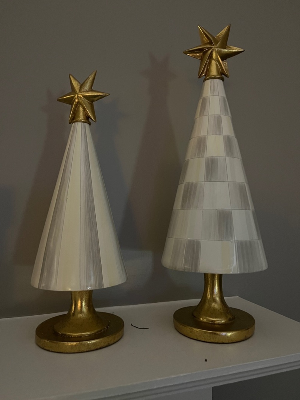 MacKenzie-Childs White and Gold Tapered Holiday Tree Pair